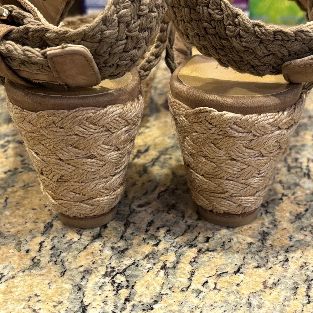 Stuart Weitzman Espadrille Wedge Sandals Ankle Wrap Size 6.5 Neutral - Picture 6 of 13